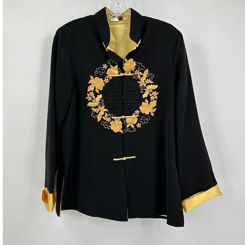 Womens Asian Inspired Brocade Evening Jacket Size M Embroidered Mandarin Collar